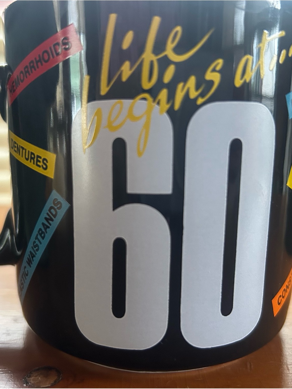 60 Life Begins At 60 Black Ceramic Mug - Celebration Gift